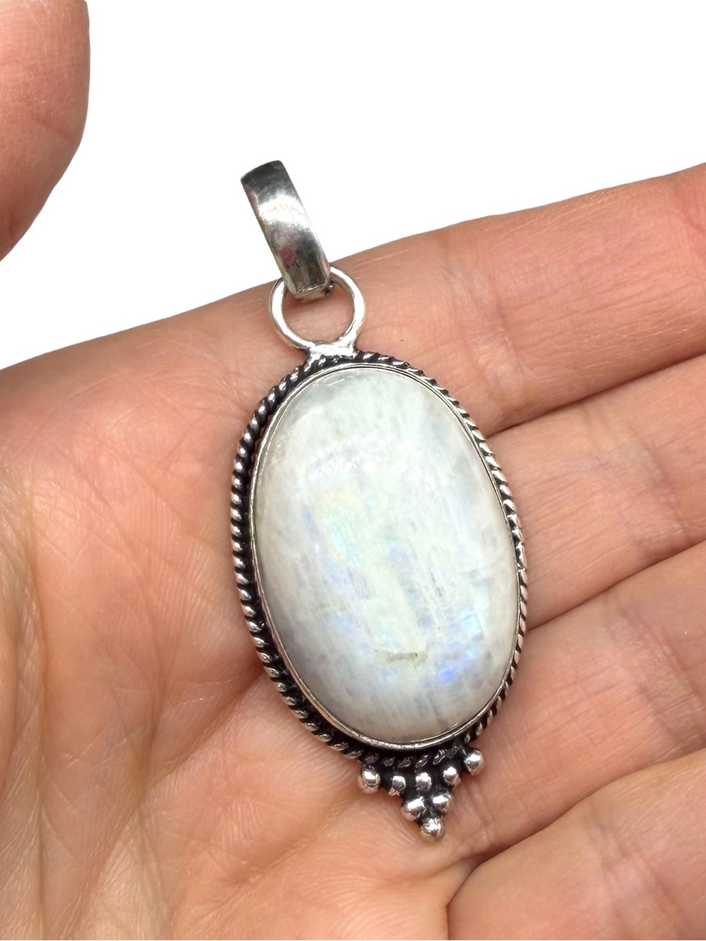 Rainbow Moonstone Necklace Pendant 925 Sterling Silver Overlay